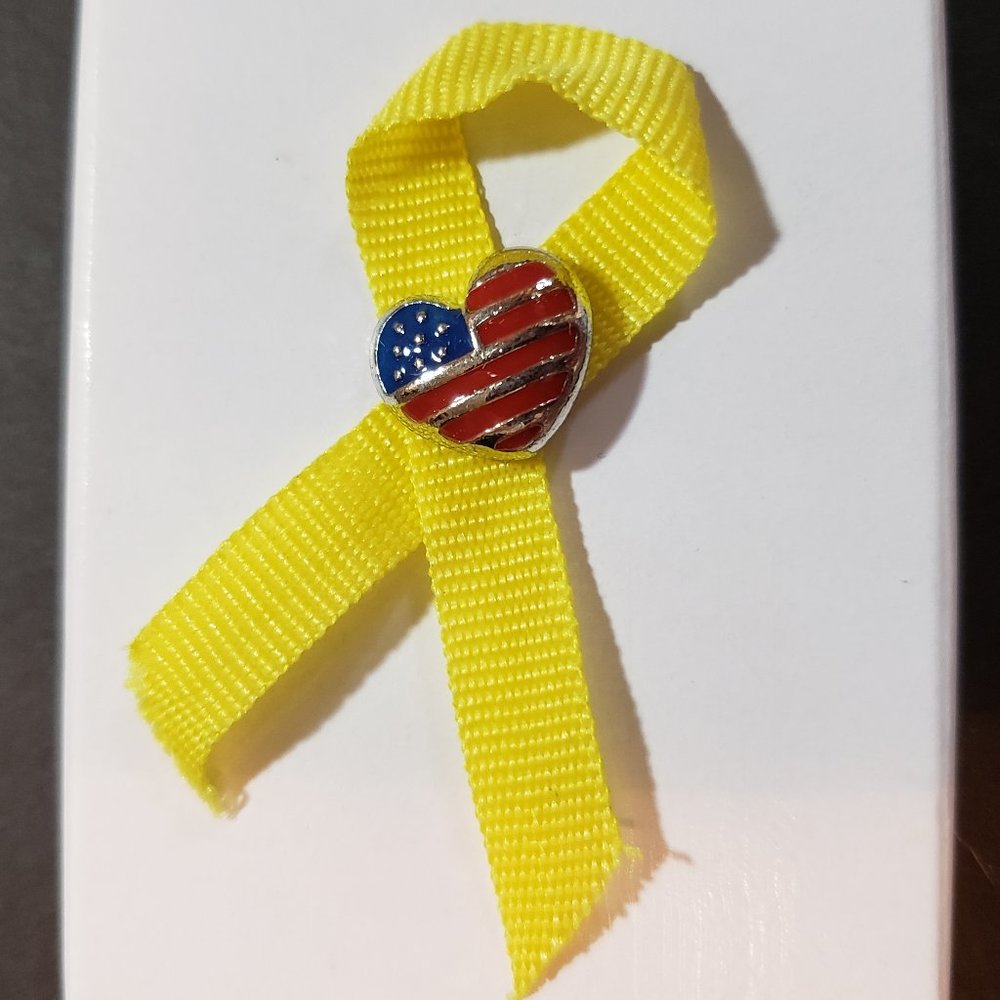 Avon Yellow Hope Ribbon Heart Pin Enameled Flag NIB